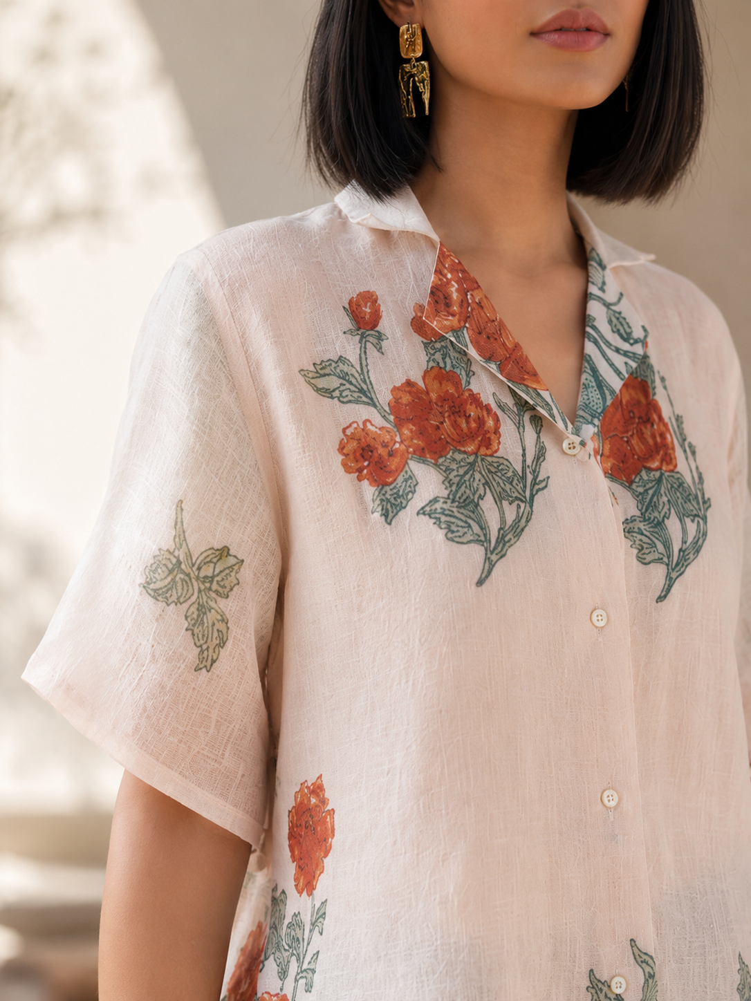 Linen Pink Shirt - Floral