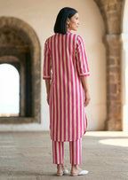 Bbaawri Rani Pink Striped Pure Cotton Kurta Set