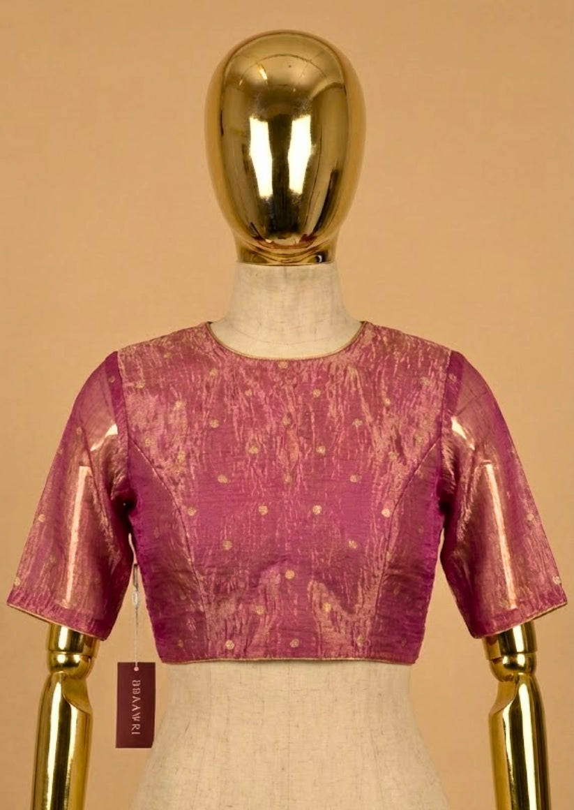 Pink Tissue Silk blouse zero neck neckline readymade | Bbaawri