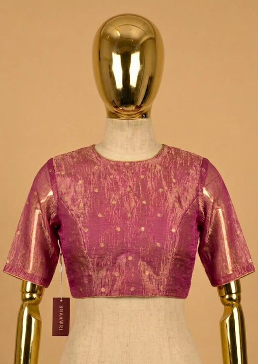 Pink Tissue Silk blouse zero neck neckline readymade | Bbaawri