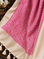 Pink Tussar Silk Unstitched Dress Material with Printed Dupatta