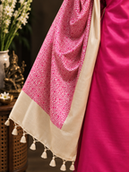 Pink Tussar Silk Unstitched Dress Material with Printed Dupatta