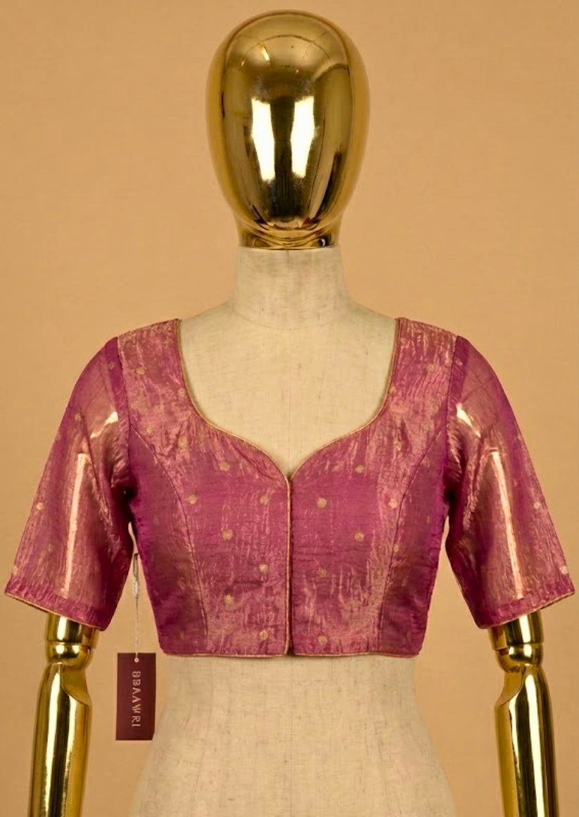 Pink Tissue Silk blouse sweetheart neckline readymade | Bbaawri