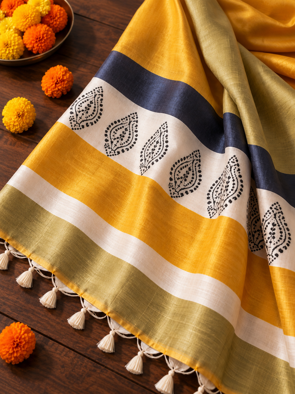 Beautiful Tussar Silk Salwar Suit in Yellow and Pastel Green