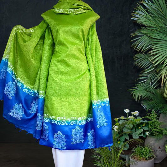 Premium Tussar Silk Dress Material with Floral Motifs
