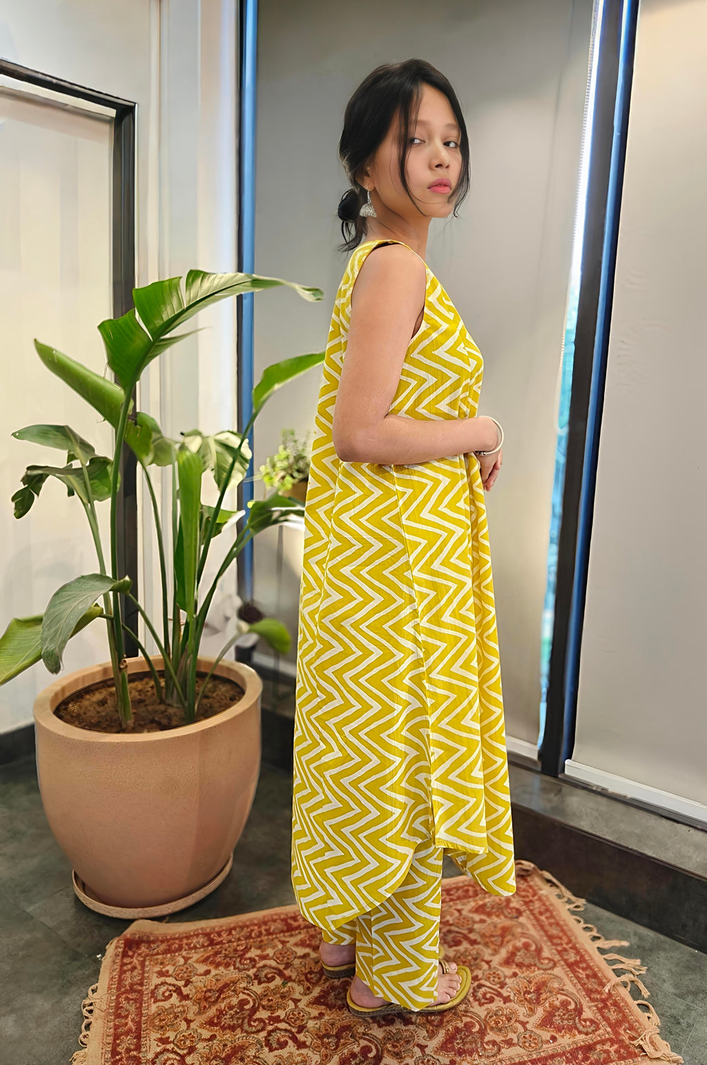 Yellow Printed Indo-Western Coord Set