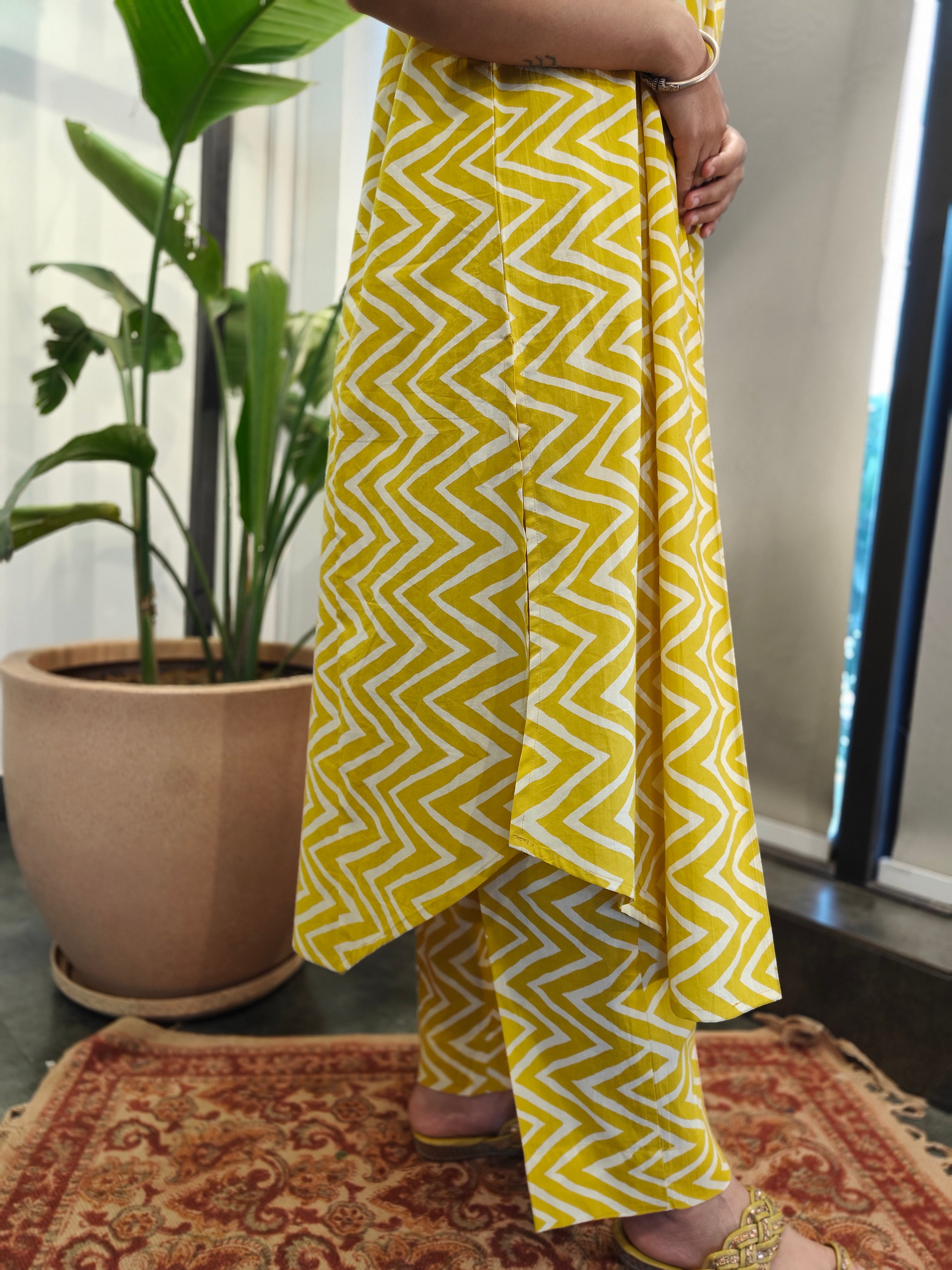 Yellow Printed Indo-Western Coord Set