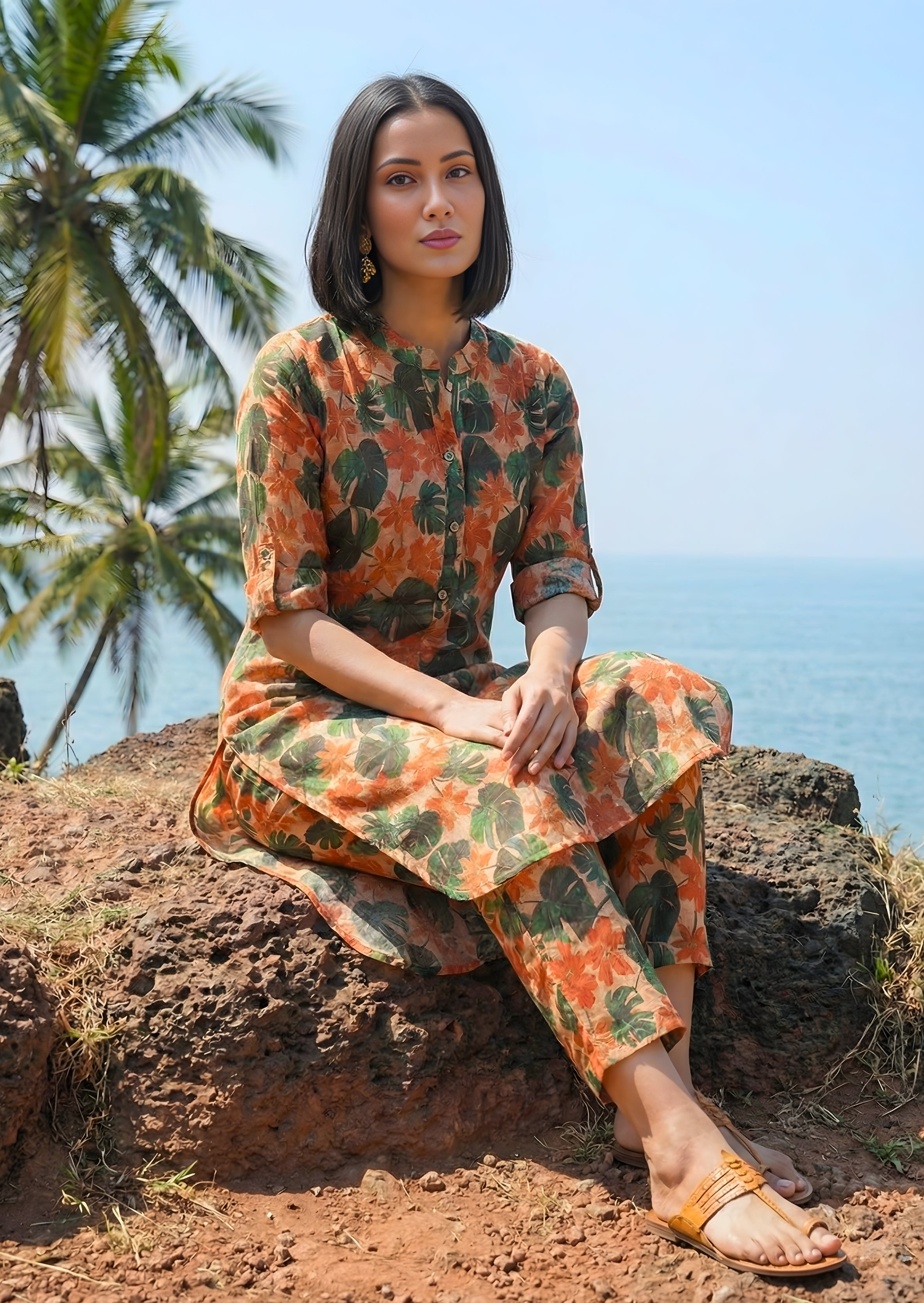 Printed Cotton Co-ord Set Leaf Prints
