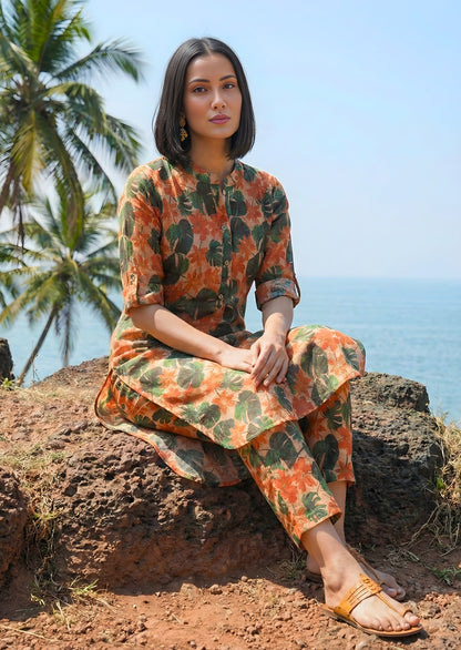 Printed Cotton Co-ord Set Leaf Prints