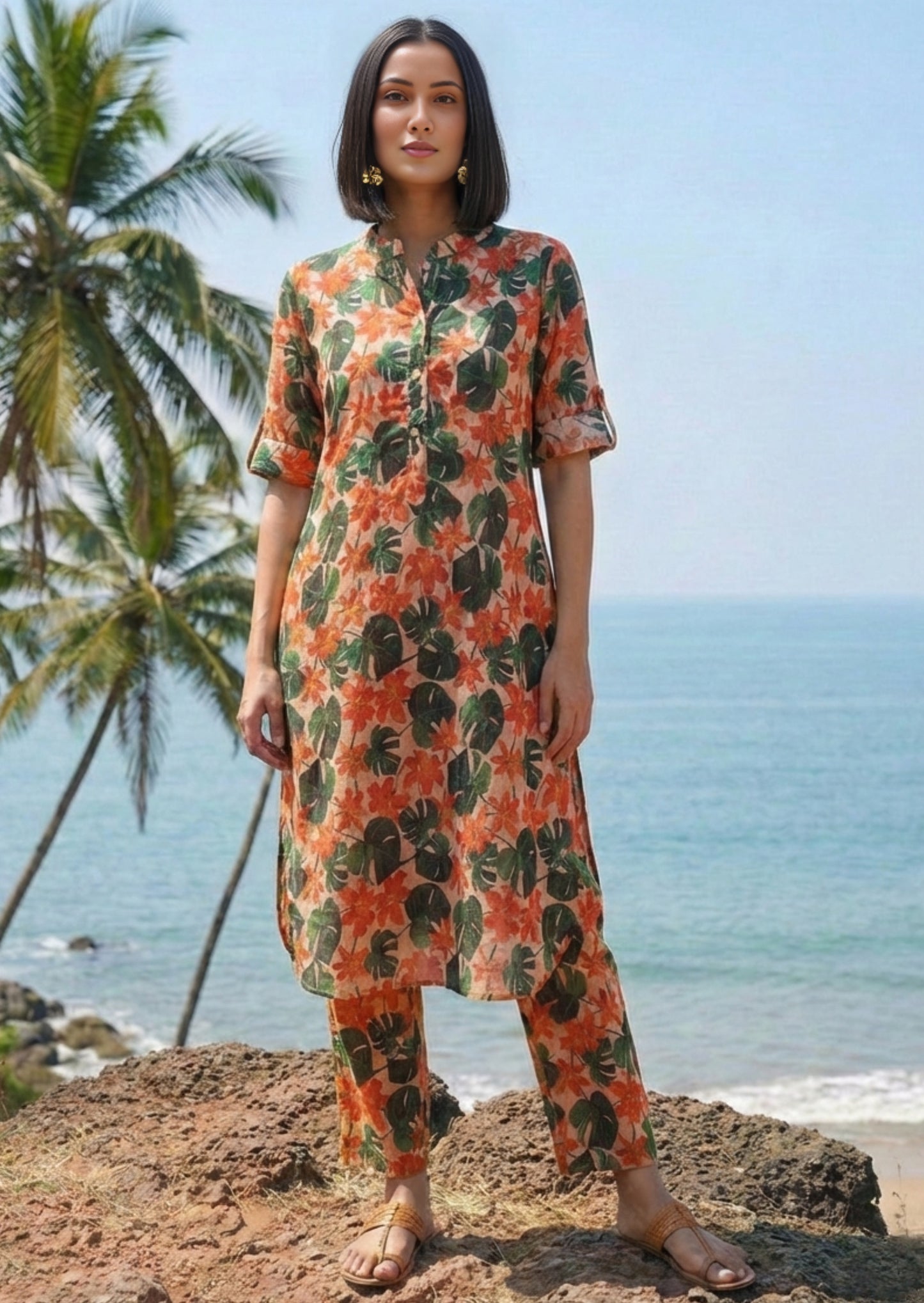 Printed Cotton Co-ord Set Leaf Prints