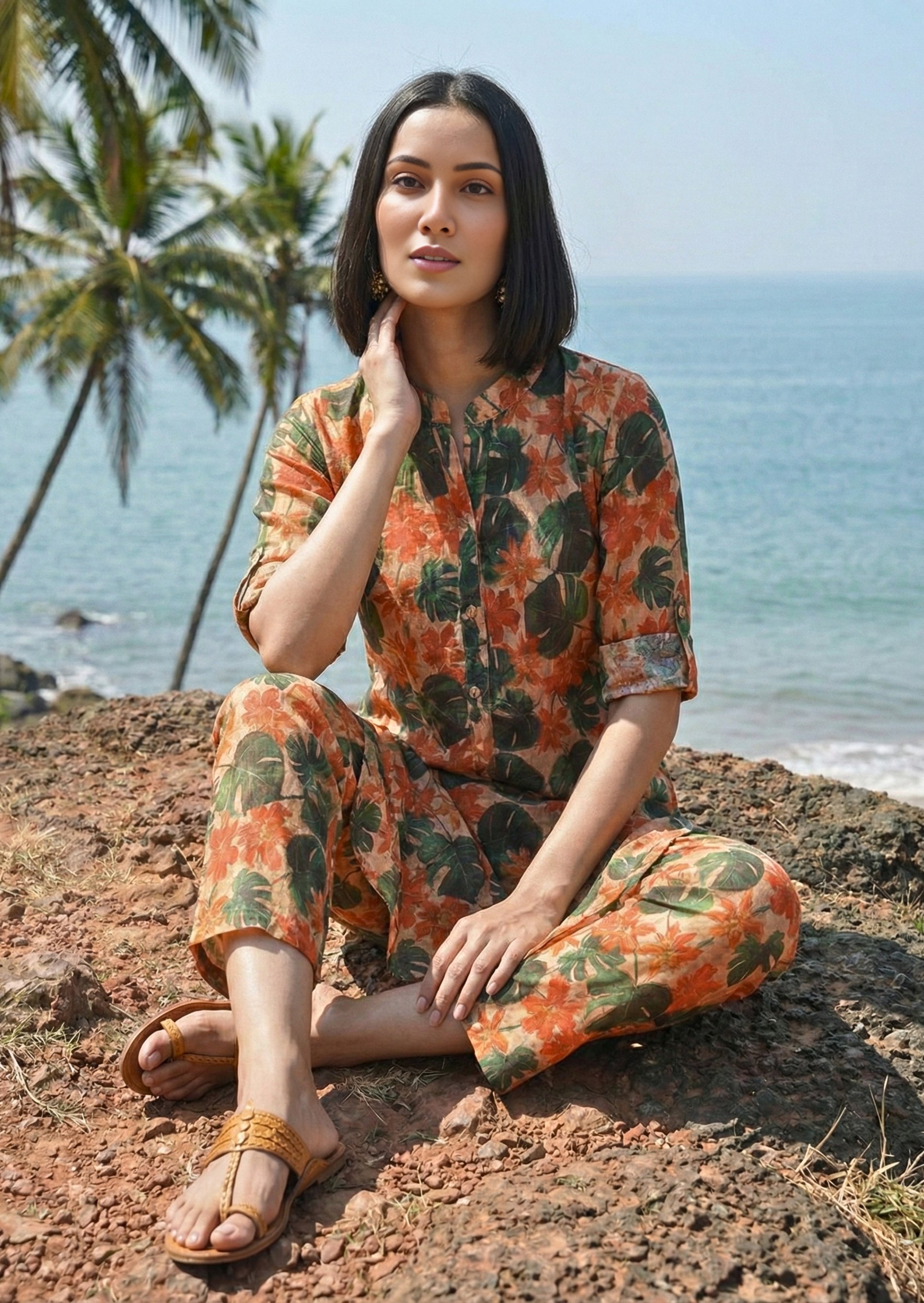 Printed Cotton Co-ord Set Leaf Prints