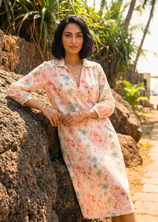 Floral Printed Linen Dress