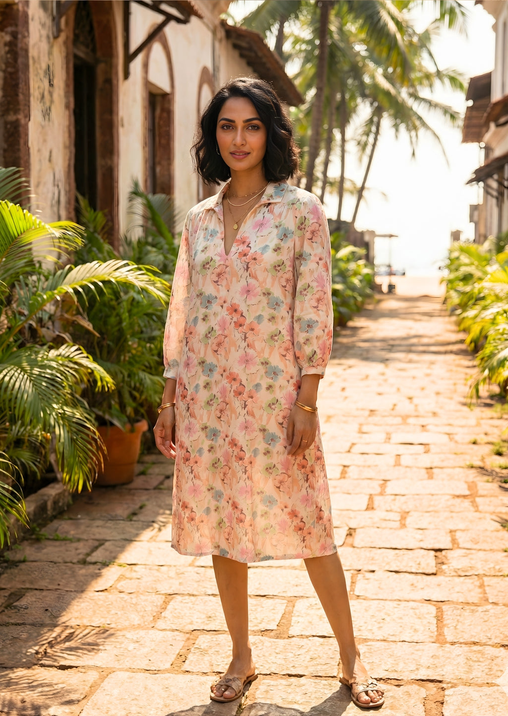 Floral Printed Linen Dress