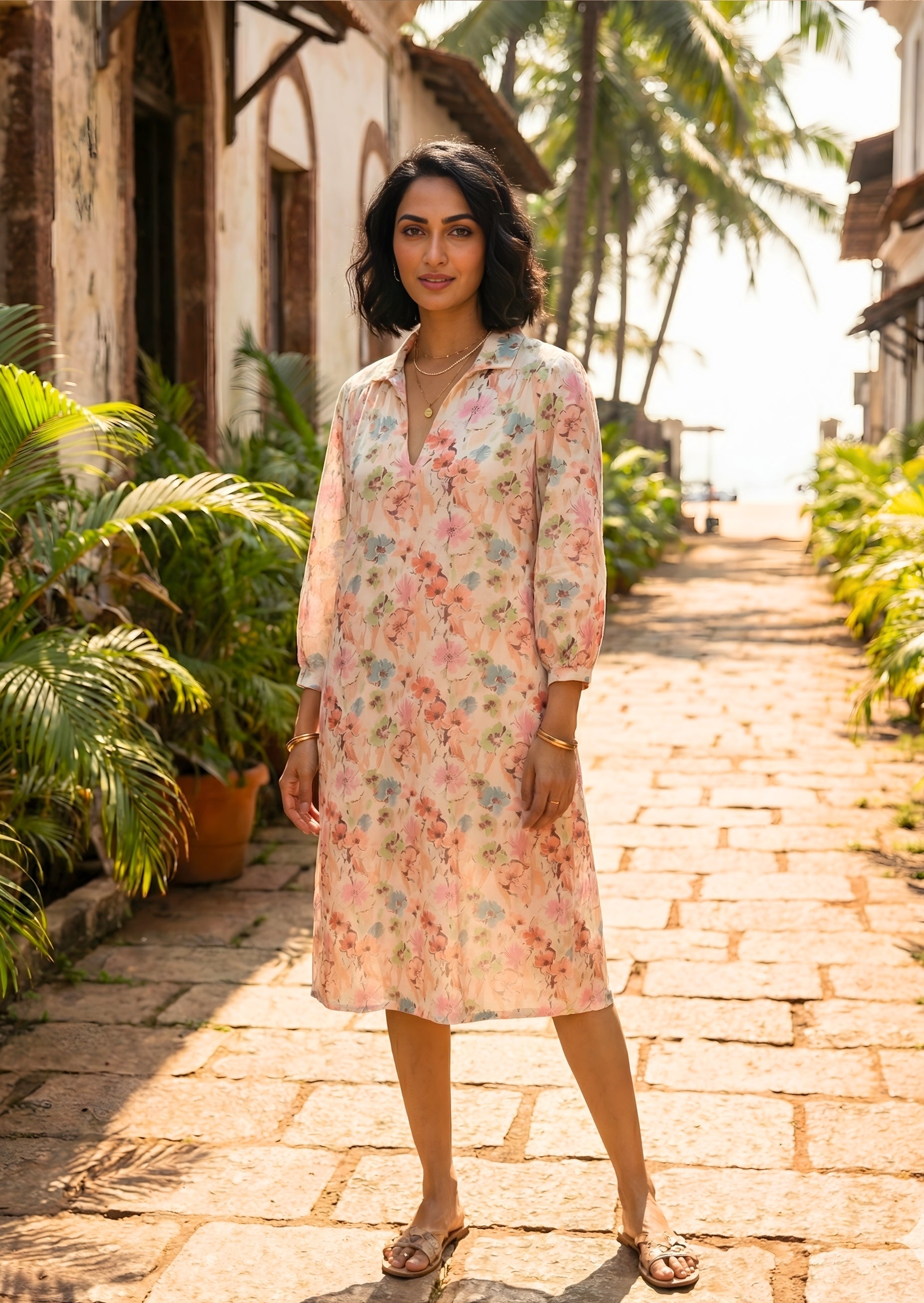 Floral Printed Linen Dress
