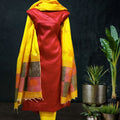 Printed Red Tussar Silk with Yellow Dupatta