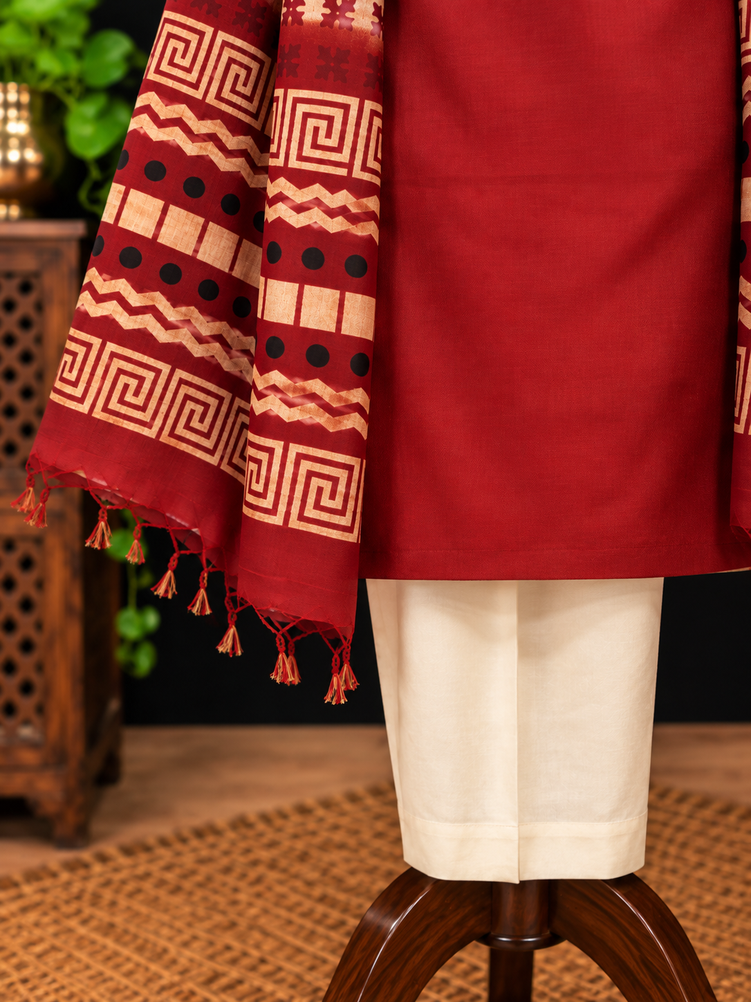 Tussar Silk Set  in Brown Color with Cream Pants