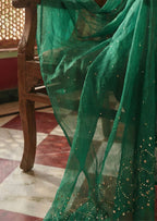 Pure silk Mukaish embroidery in 
organza dupatta in Green 