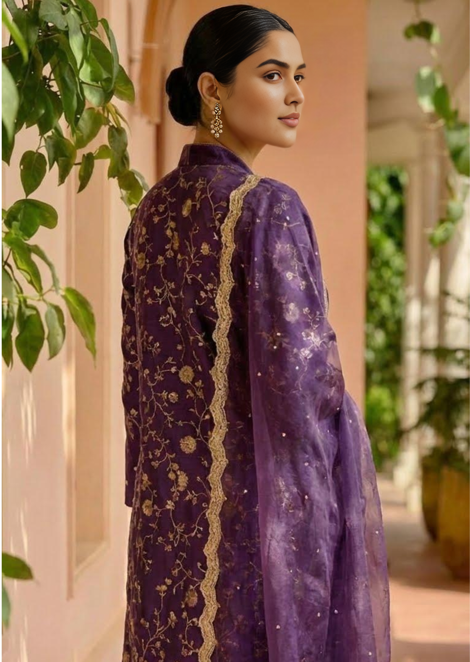 Embroidered Purple Silk Kurta Set with Dupatta