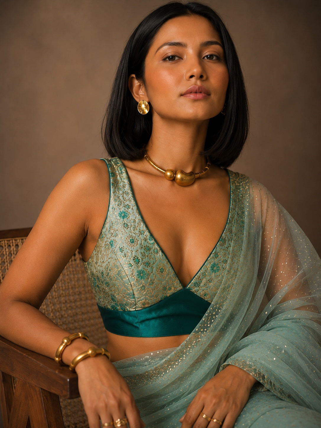Mint Kimkhwab Silk Blouse