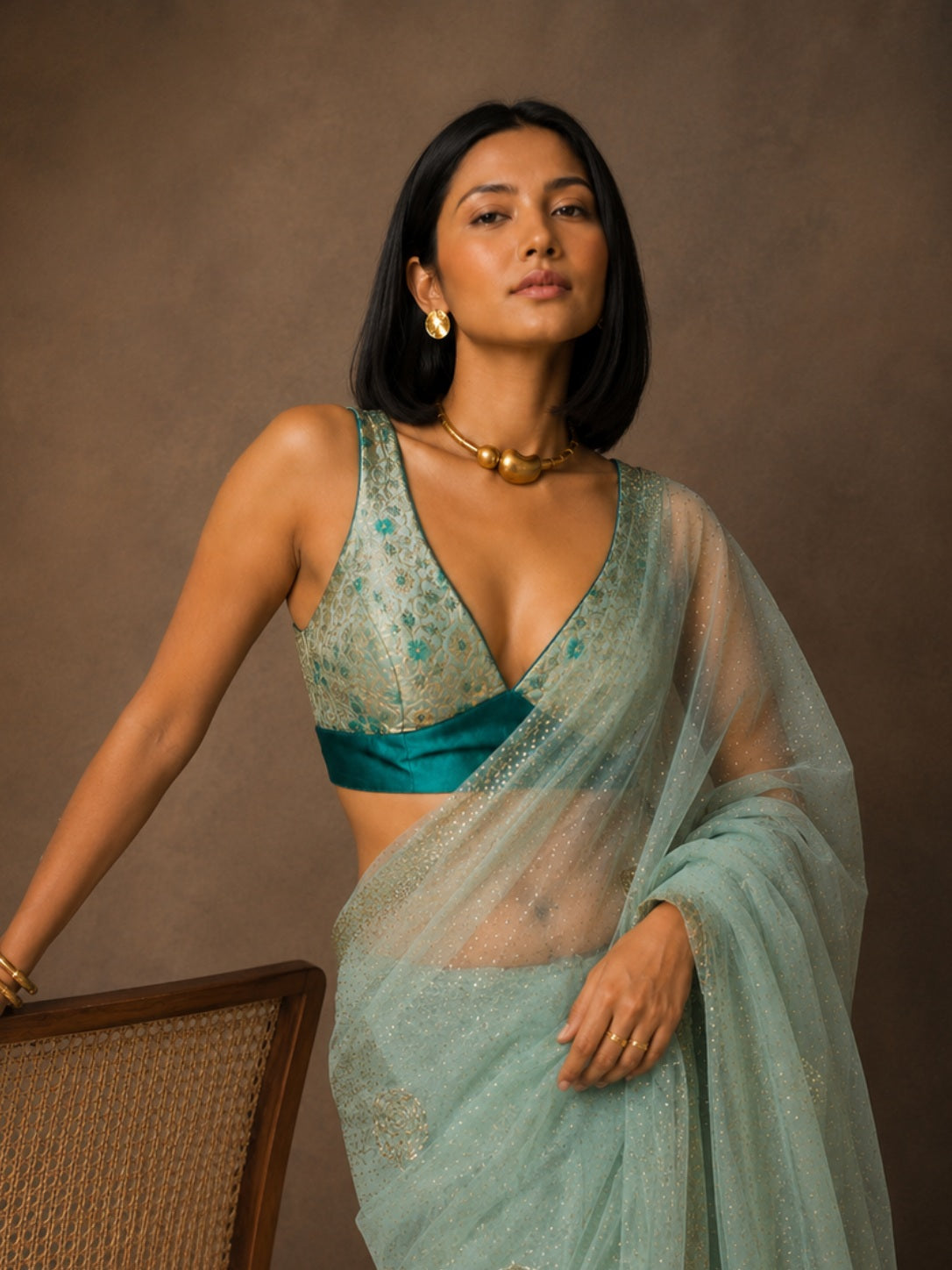 Mint Kimkhwab Silk Blouse