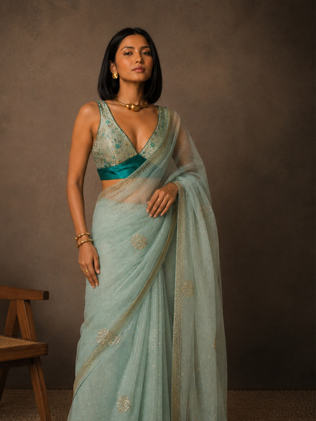 Mint Kimkhwab Silk Blouse