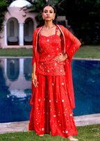 Sassy Sharara Set - Scarlet Red