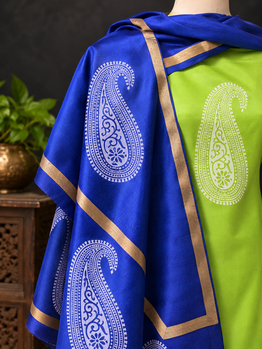 Premium Tussar Silk Dress Material with Paisley Motif
