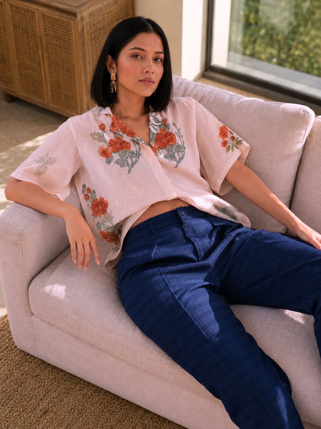 Linen Pink Shirt - Floral