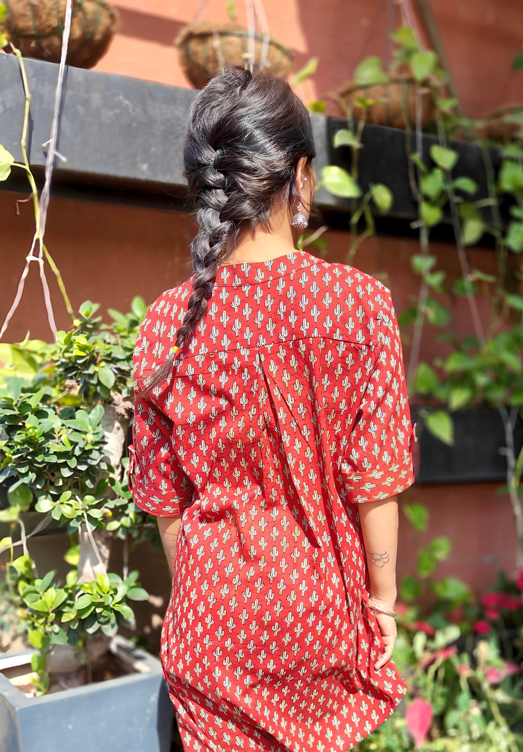 Rust Red Bagru Cotton Coord Set with Elbow Sleeves