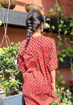 Rust Red Bagru Cotton Coord Set with Elbow Sleeves