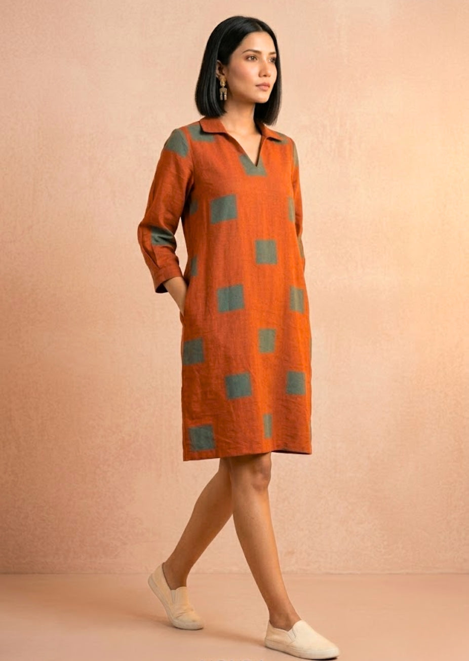Rust Summer Dress in Flax Cotton