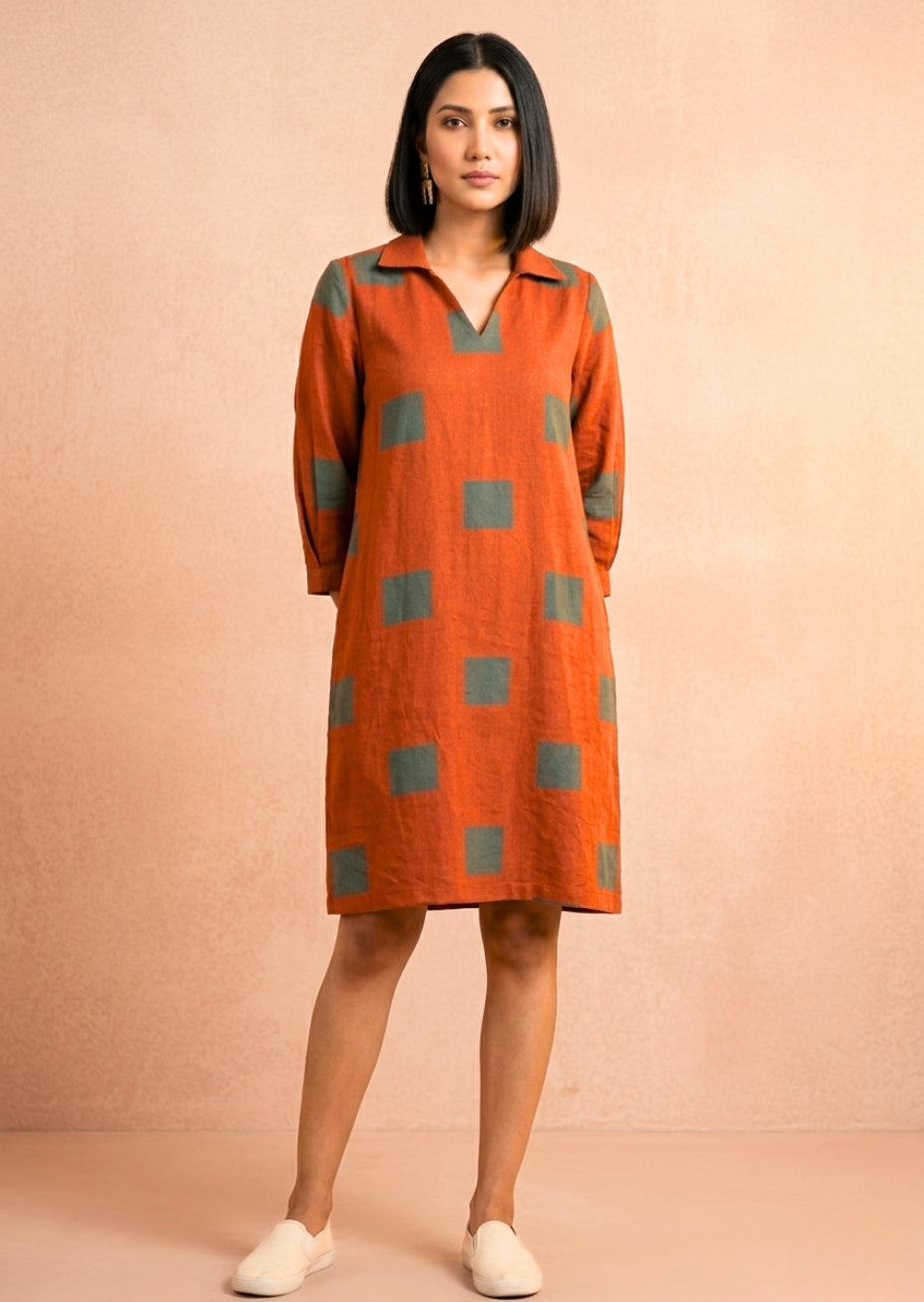 Rust Summer Dress in Flax Cotton