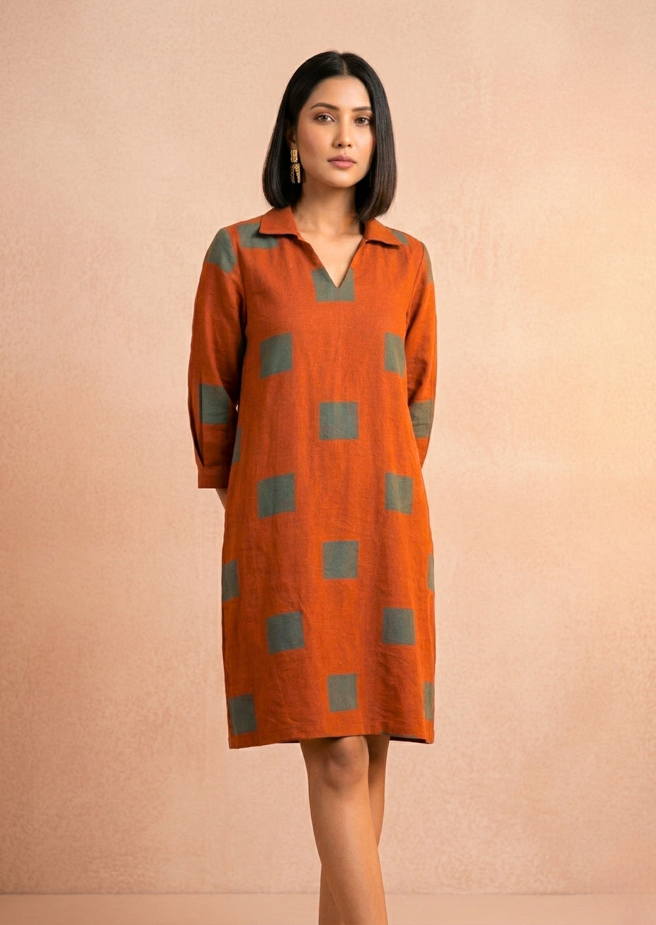 Rust Summer Dress in Flax Cotton