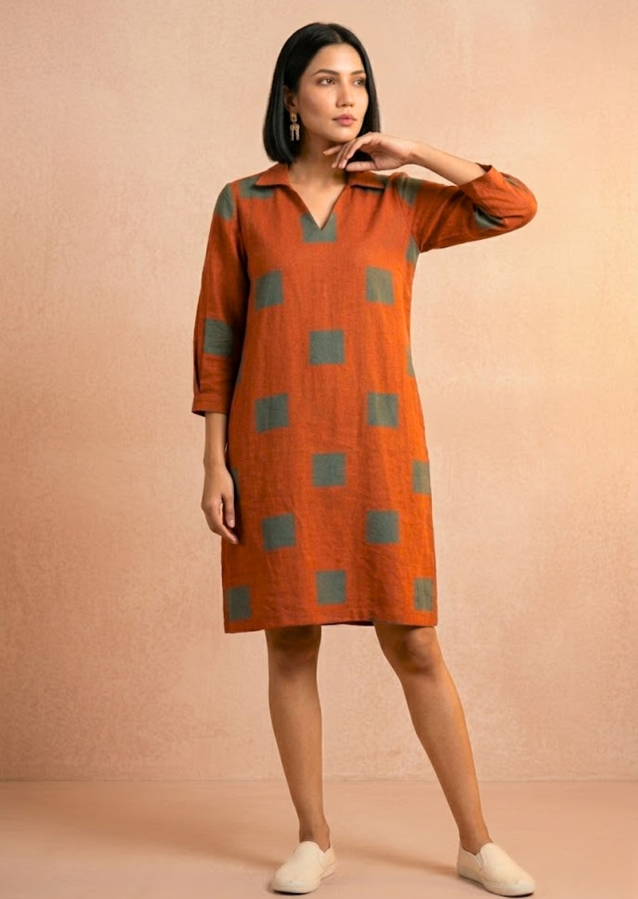 Rust Summer Dress in Flax Cotton