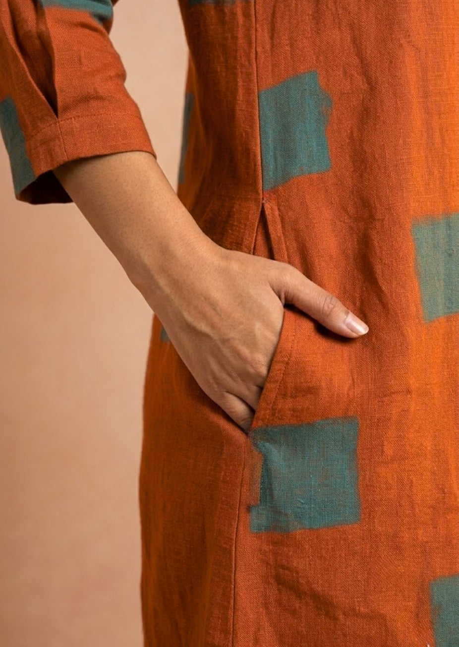 Rust Summer Dress in Flax Cotton