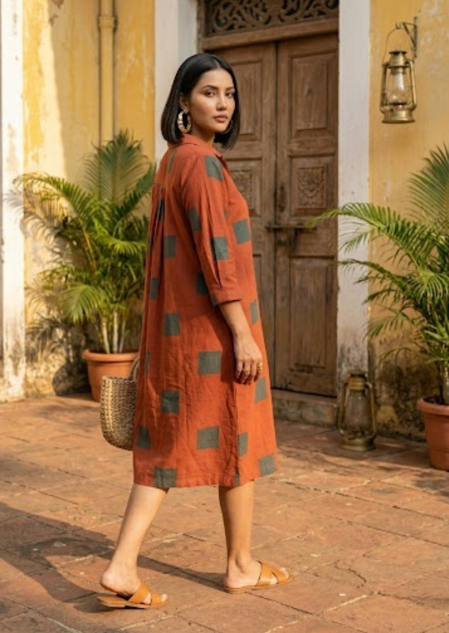 Rust Summer Dress in Flax Cotton