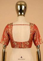 Rust Orange Banarasi Silk Weave Blouse  Sweetheart Neckline
