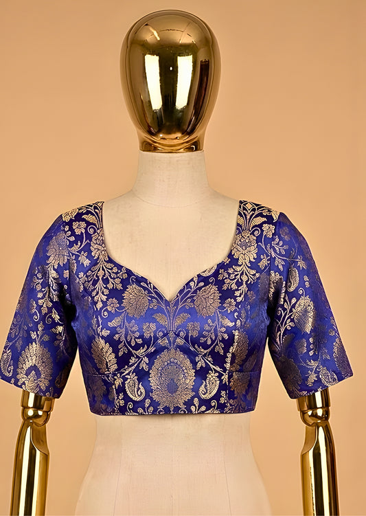 Royal Blue Silk Blouse in Banarasi Weave