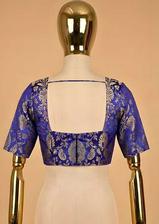 Royal Blue Silk Blouse in Banarasi Weave