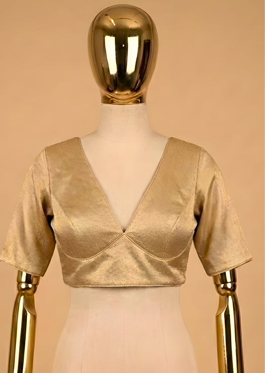 Golden Silk Blouse with V Neckline