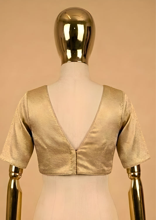 Golden Silk Blouse with V Neckline