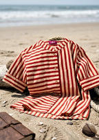 Hand Blocked Striped Red & Cream Shirt for Women | Premium Office Wear