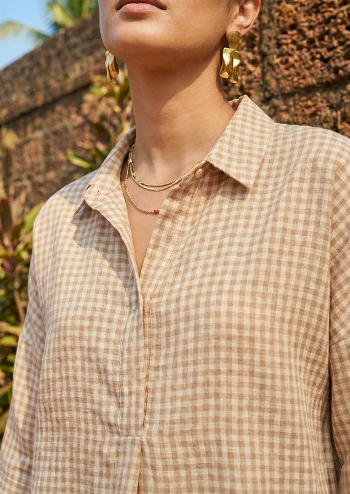 Cotton Linen Checkered Shirt