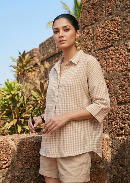Cotton Linen Checkered Shirt