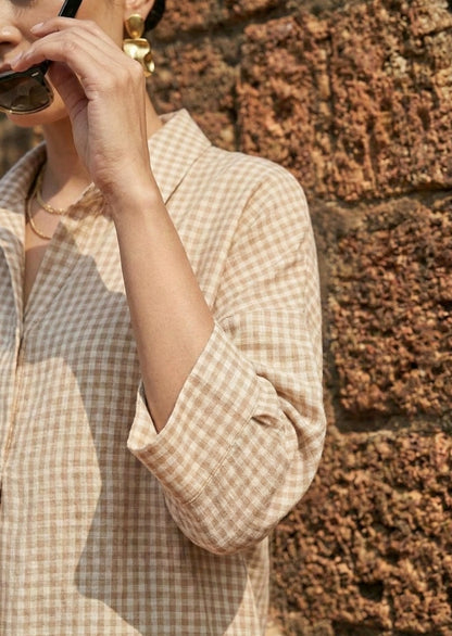 Cotton Linen Checkered Shirt