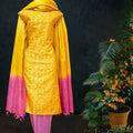 Beautiful Tussar Silk Salwar Suit in Yellow and Pink