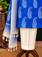 Tussar Dress Material in Blue with Paisley Motif