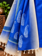 Tussar Dress Material in Blue with Paisley Motif