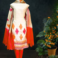 Tussar Silk Dress Material with Dupatta in Off White and Orange