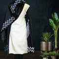 Tussar Silk Dress Material with in Black with White Dupatta Zigzag